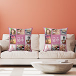 Dunkelrosa Foto-Collage Kissen<br><div class="desc">Ein einzigartiges Geschenk für eine Frau 50. (oder jedes Alter) Geburtstag, feiert ihr Leben mit einer Collage von 8 Ihrer eigenen Fotos, Bilder. Personalisieren und fügen Sie ihren Namen, Alter 50 und ein Datum. Ein schicker, dunkelblauer Hintergrund. Der Name ist mit einem modernen handgeschriebenen Stilskript geschrieben.</div>