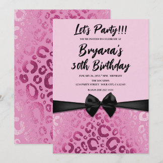 Dunkelrosa Glam Leopard Print Sweet 16 Einladung