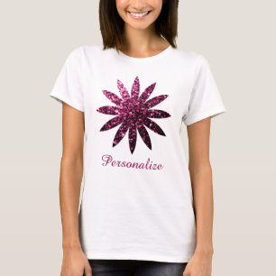 Dunkelrosa Glitzer Glitzern Blume personalisieren T-Shirt