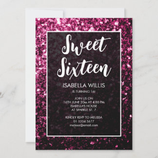 Dunkelrosa Glitzern Glitzer Sweet 16 elegantes Dre Einladung