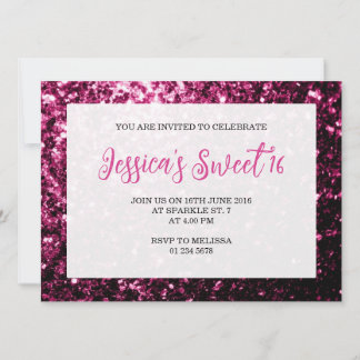 Dunkelrosa Glitzern Glitzer Sweet 16 elegantes Dre Einladung