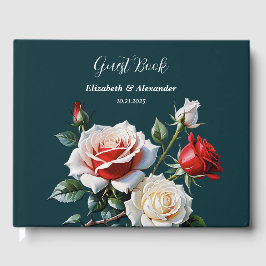 Dunkelrosa Hübsche rote Rosen Blumenhochzeit Gästebuch