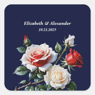 Dunkelrosa Hübsche rote Rosen Blumenhochzeit Quadratischer Aufkleber