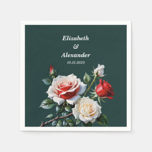 Dunkelrosa Hübsche rote Rosen Blumenhochzeit Serviette