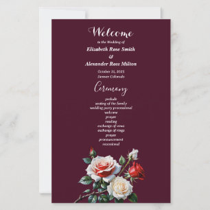 Dunkelrosa Hübsche rote Rosen Hochzeitsprogramm