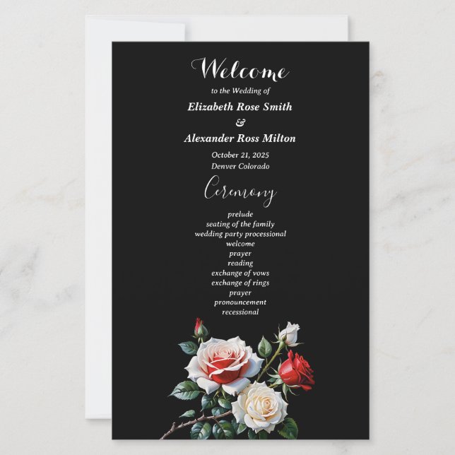 Dunkelrosa Hübsche rote Rosen Hochzeitsprogramm (Vorderseite)