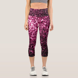 Dunkelrosa Imitate glänzen Glitzer Glitzern Capri Leggings