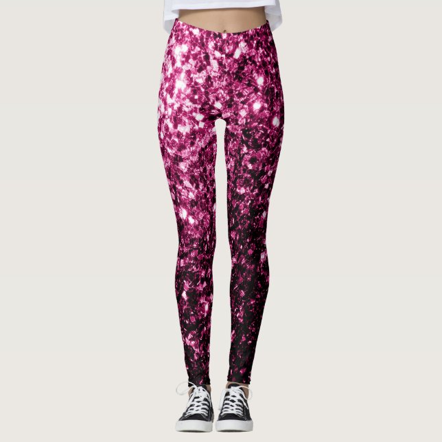 Dunkelrosa Imitate glänzen Glitzer Glitzern Leggings (Vorderseite)