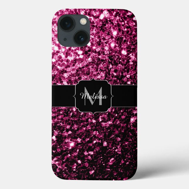 Dunkelrosa Imitate glänzen Glitzer Glitzern Monogr Case-Mate iPhone Hülle (Rückseite)
