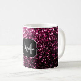 Dunkelrosa Imitate glänzen Glitzer Glitzern Monogr Kaffeetasse