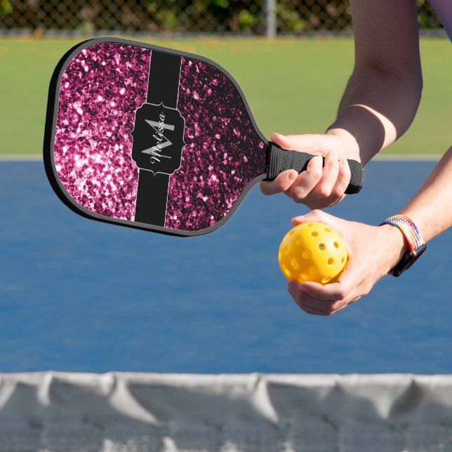 Dunkelrosa Imitate glänzen Glitzer Glitzern Monogr Pickleball Schläger (InSitu)