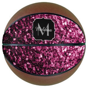 Dunkelrosa Imitate Glitzer funkeln Monogramm-Name Basketball