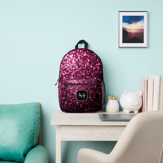 Dunkelrosa Imitate Glitzer Glitzern Monogram Bedruckter Rucksack (InSitu)