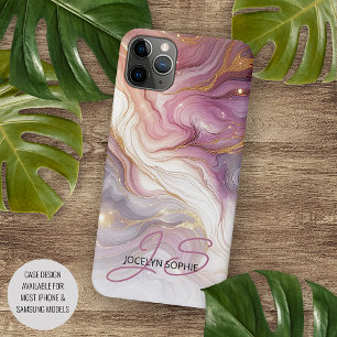 Dunkelrosa Lila Gold Weiß Marmor Kunst Muster iPhone 16 Pro Max Hülle