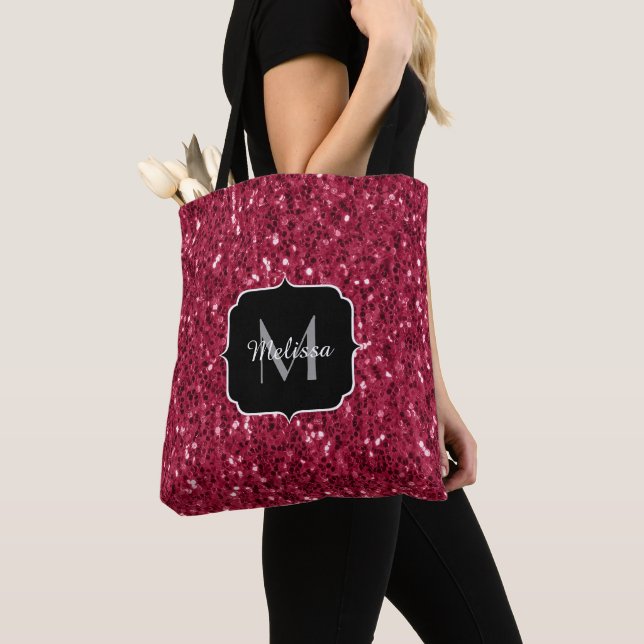 Dunkelrosa Magenta-Imitate Glitzern Monogramm (Von Nahem)