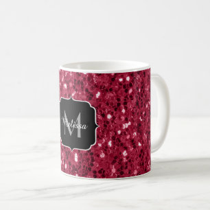 Dunkelrosa Magenta-Imitate Glitzern Monogramm Kaffeetasse