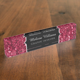 Dunkelrosa Magenta-Imitate Glitzern Monogramm Namensplakette