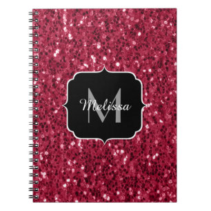 Dunkelrosa Magenta-Imitate Glitzern Monogramm Notizblock