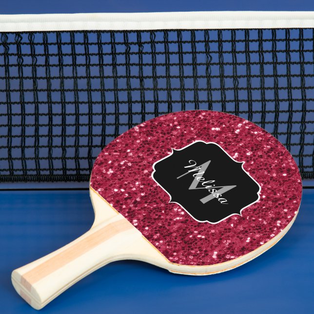 Dunkelrosa Magenta-Imitate Glitzern Monogramm Tischtennis Schläger (InSitu)