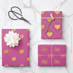 Dunkelrosa mit goldenen Farbmustern Geschenkpapier Set