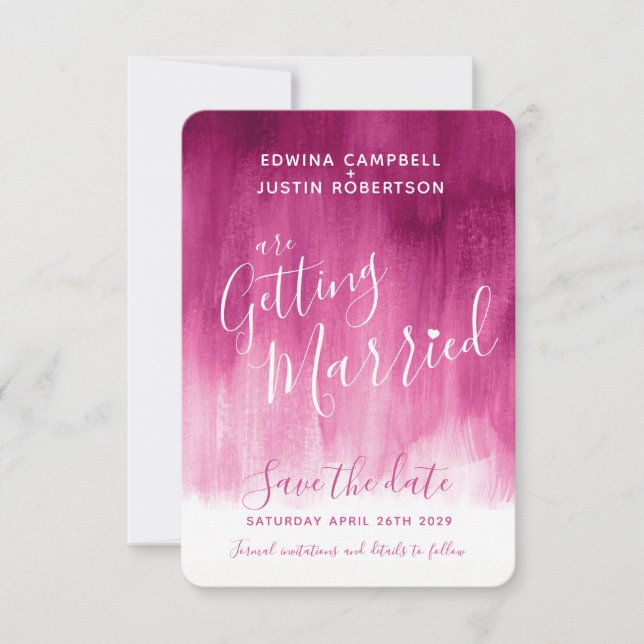 Dunkelrosa moderne abstrakte Kunst speichert Datum Save The Date (Vorderseite)