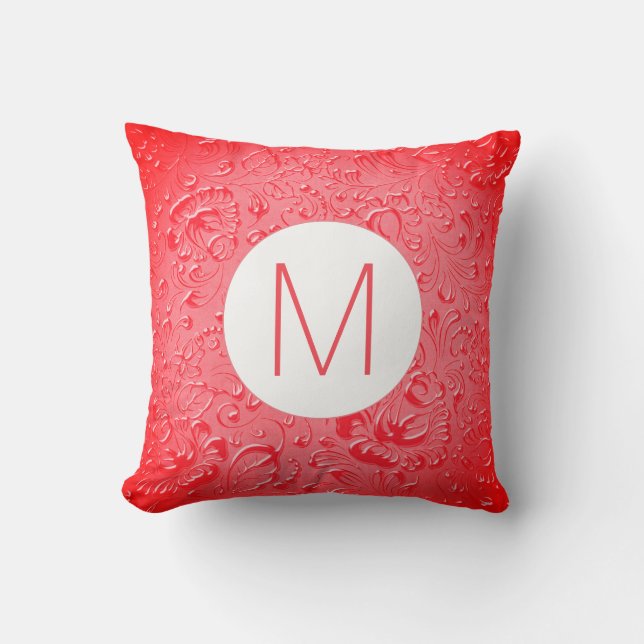 dunkelrosa Monogramm Farbe mit Blumenmotiv Kissen (Vorderseite)