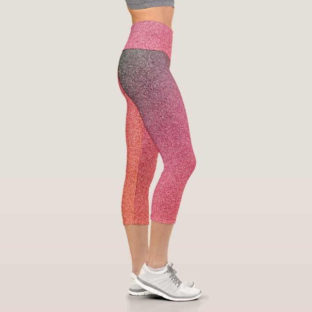 Dunkelrosa-orange-glänzende Glitzer Capri Leggings (Rechts)