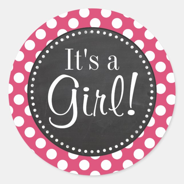 Dunkelrosa Polka Dots; Retro Chalkboard-Look Runder Aufkleber (Vorderseite)