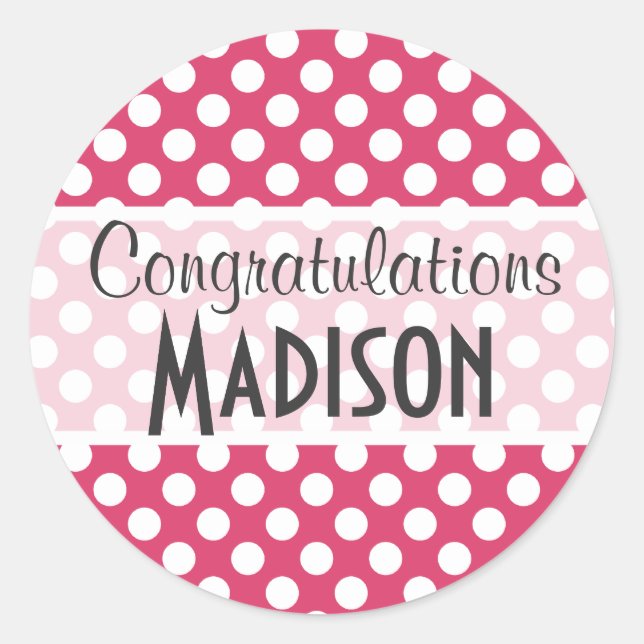 Dunkelrosa Polka Dots Runder Aufkleber (Vorderseite)
