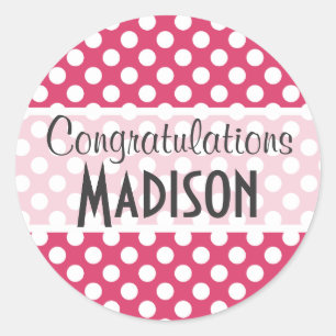 Dunkelrosa Polka Dots Runder Aufkleber