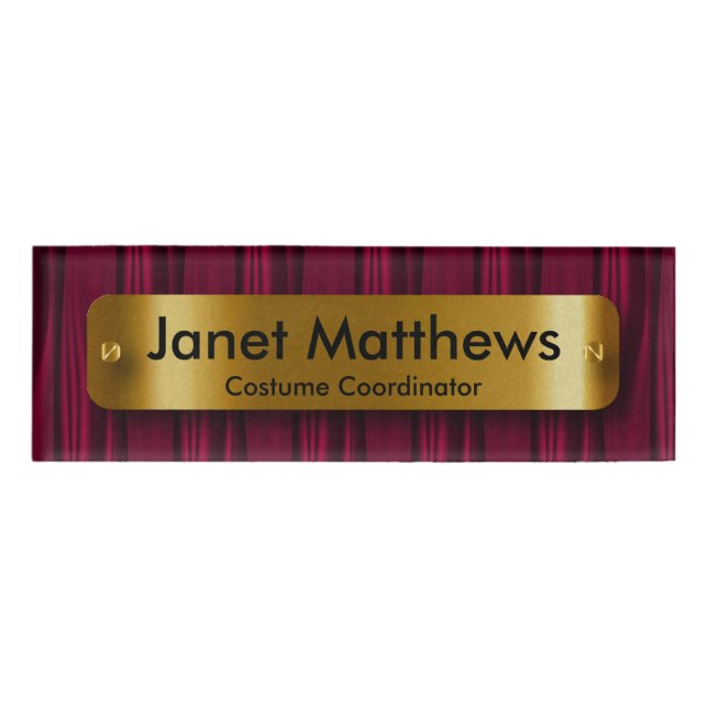 Dunkelrosa Satin-Band mit Gold-Label-Plakat Namenschild (Vorderseite)