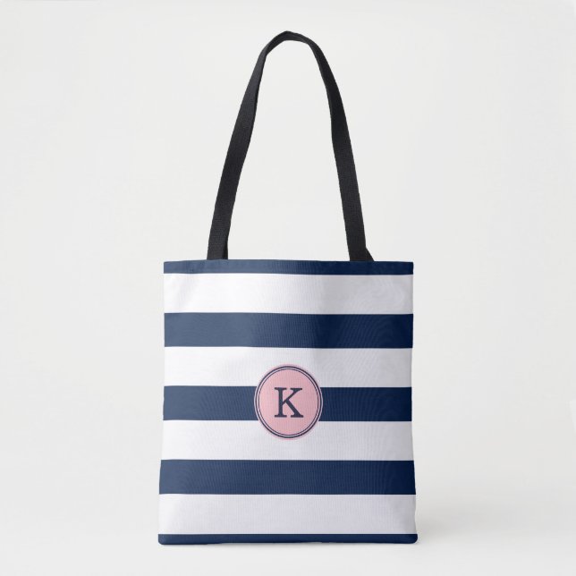 Dunkelrosa-Streifen Monogram Tote Bag (Vorderseite)