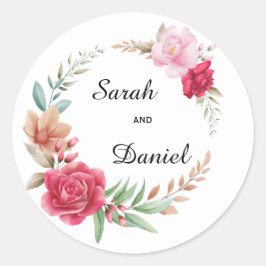 Dunkelrosa und hellrosa Rose Roter Umschlag Aufkle Runder Aufkleber