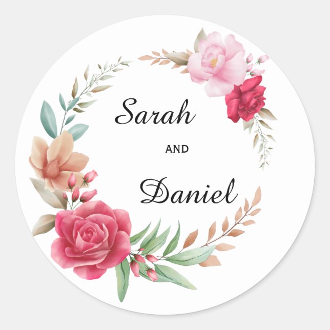 Dunkelrosa und hellrosa Rose Roter Umschlag Aufkle Runder Aufkleber (Vorderseite)