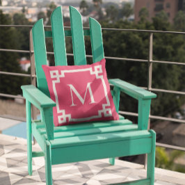 Dunkelrosa und Mit Monogramm griechische Schlüssel Kissen