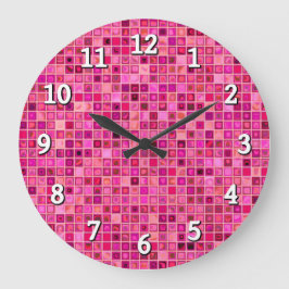 dunkelrosa "Watery"-Mosaikfliesen Große Wanduhr