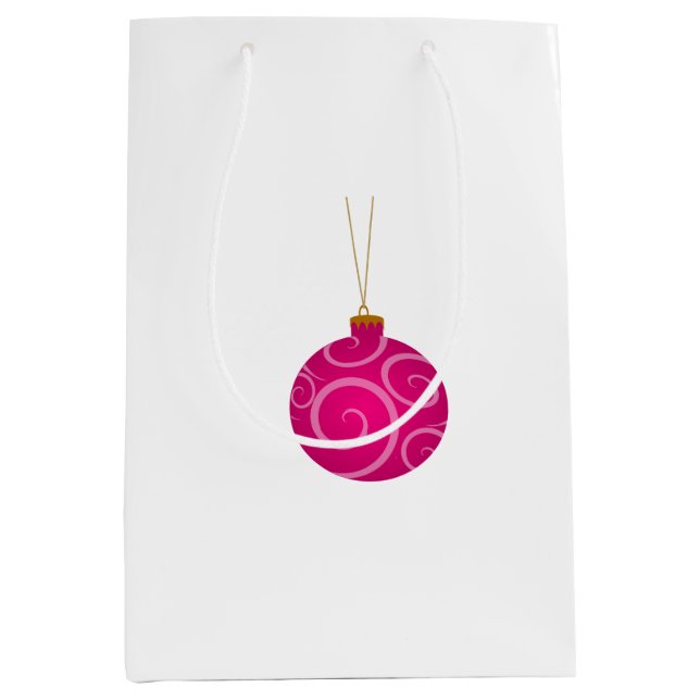 Dunkelrosa Weihnachtsbällchen Mittlere Geschenktüte (Vorderseite)