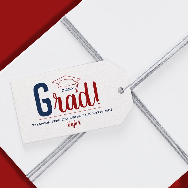 Dunkelrot-blaue Graduierungsklammern-Gastgeschenk Geschenkanhänger (3.5" x 2" personalized grad cap  favor gift tags in navy blue and dark red)