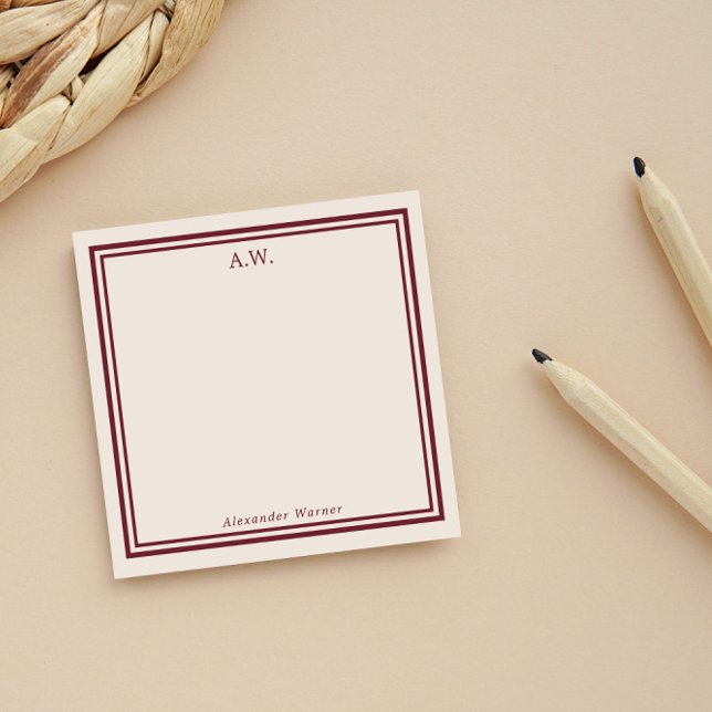 Dunkelrot & Cremeweiß Monogramm Post-it Klebezettel (Von Creator hochgeladen)