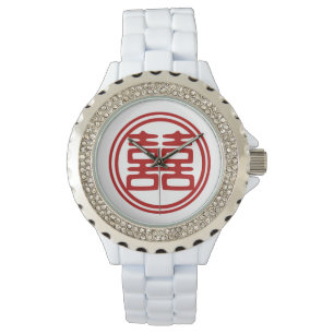 Dunkelrot Doppelglücklich - rund Armbanduhr