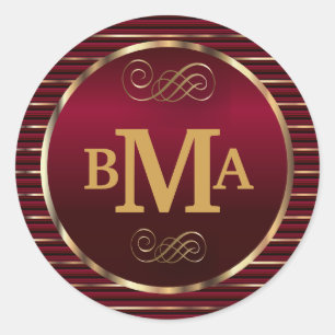 Dunkelrot-Gold-Monogramm-Umschlag Aufkleber