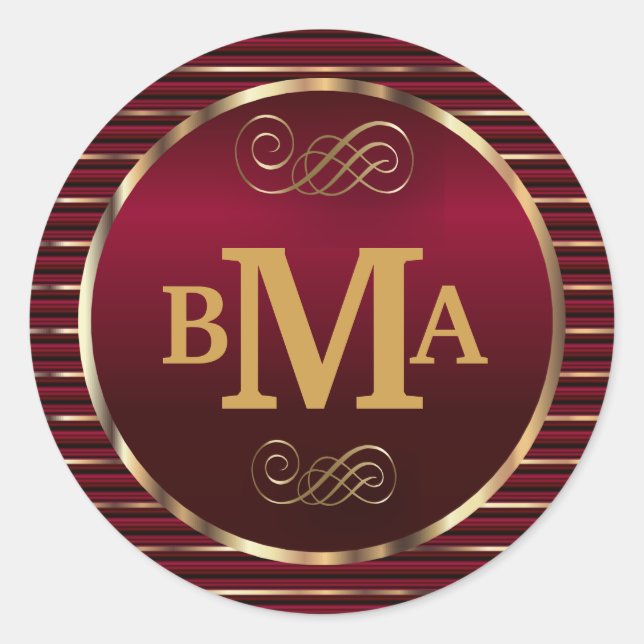 Dunkelrot-Gold-Monogramm-Umschlag Aufkleber (Vorderseite)