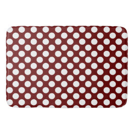 Dunkelrot: Grosses, weißes Polka Dot Muster Badematte