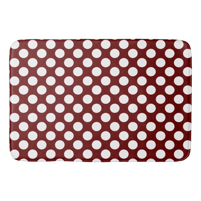 Dunkelrot: Grosses, weißes Polka Dot Muster Badematte (Vorderseite)