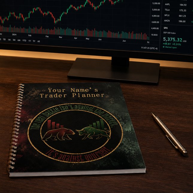 Dunkelrot Grüner Bull Bear Mentalität Trader Desig Planer (Product shown in an AI-assisted illustrative lifestyle setting.)