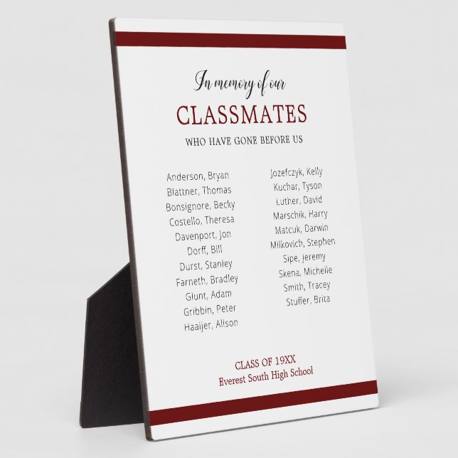 Dunkelrot im Gedächtnis der Klassenkameraden Namen Fotoplatte (Seite)