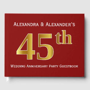 Dunkelrot, Imitats Gold 45. Hochzeitstag Party Gästebuch