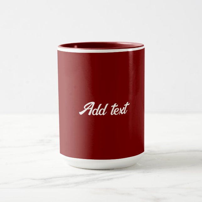 Dunkelrot, Maroon-Farbe, weißer Text, Tasse (Zentrum)