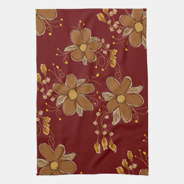 Dunkelrot mit brauner Blume Handtuch (Vertikal)