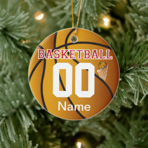 Dunkelrot personalisieren Basketball mit Anzahl Keramikornament